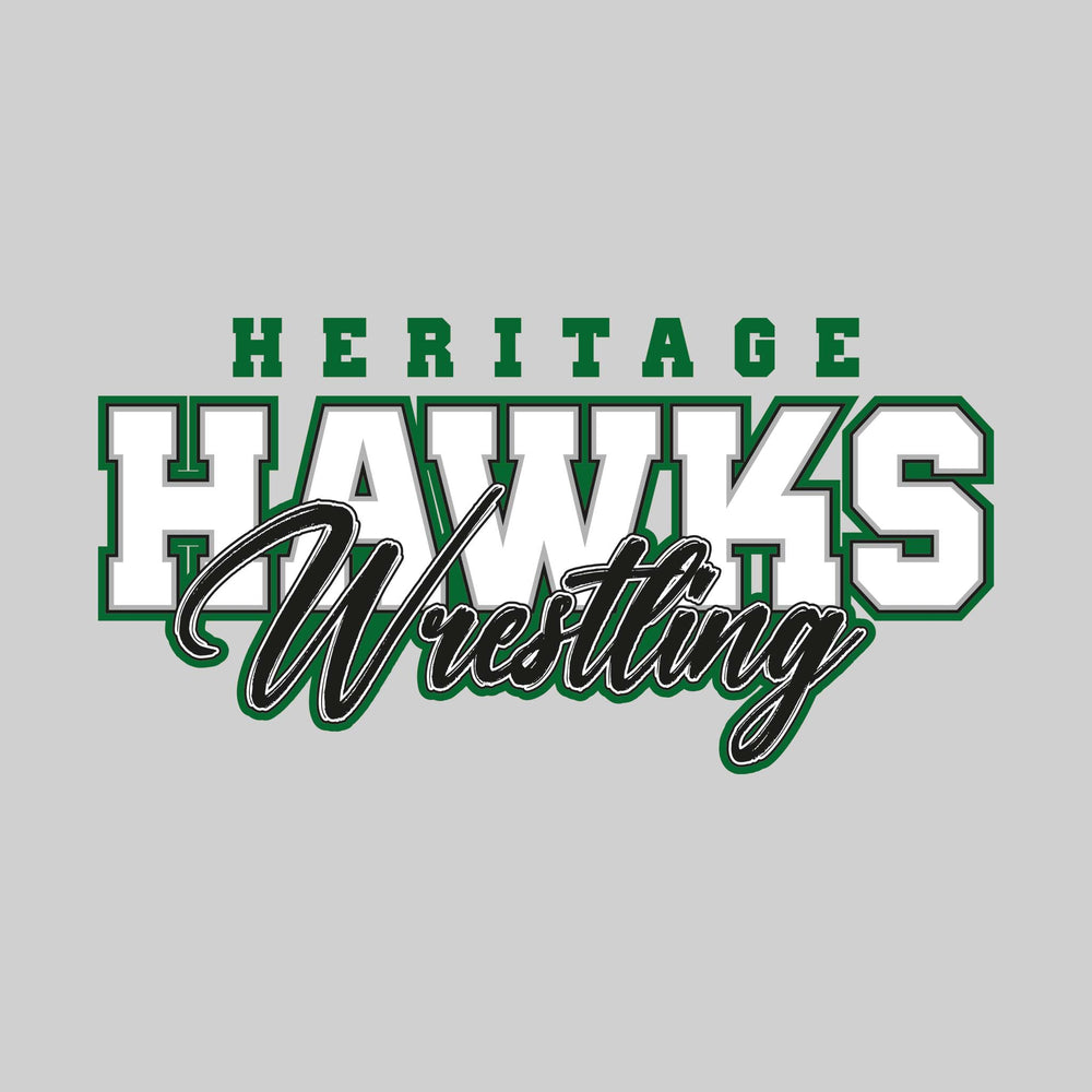 Heritage Hawks - Wrestling - Outlined Mascot Name with Cursive Wrestling