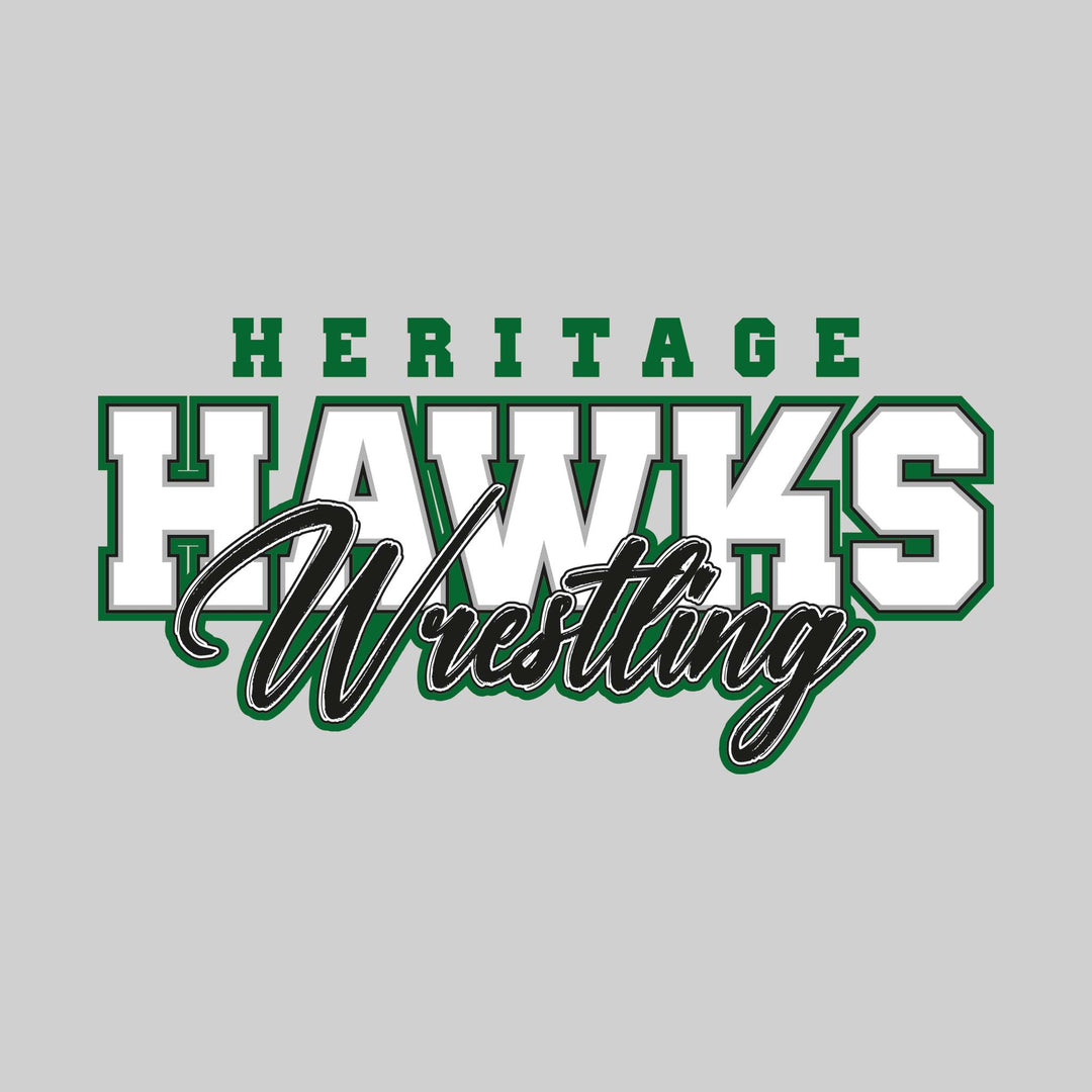 Heritage Hawks - Wrestling - Outlined Mascot Name with Cursive Wrestling