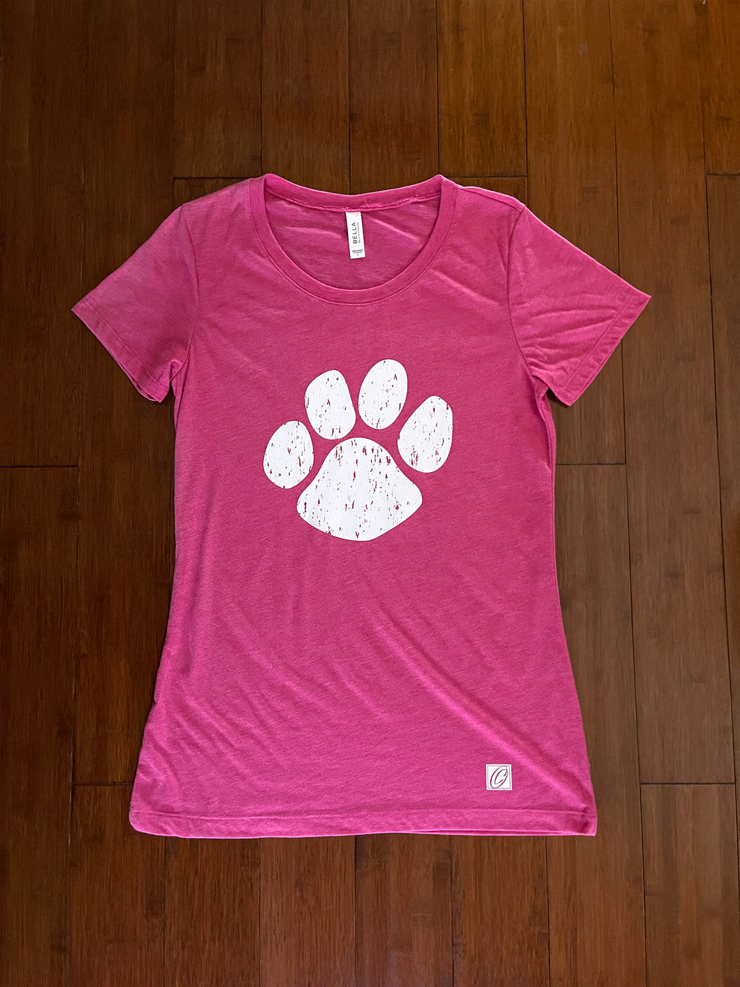 Ladies L Bella Canvas Fitted Triblend Crewneck Short Sleeve Tee - Distressed Paw