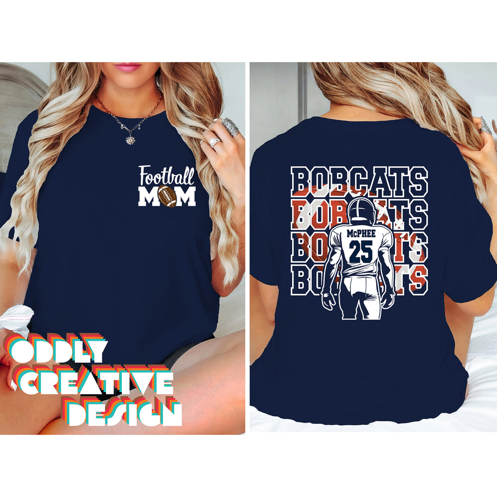 John Glenn Bobcats - Football - Football Mom - Football Player with Bobcats Repeated with Football Fill