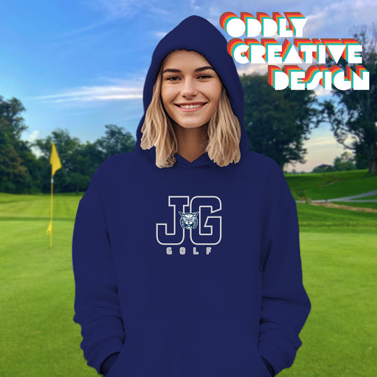 John Glenn Bobcats - Golf - Outlined Letters Over Golf with Mascot