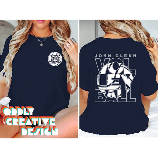 John Glenn Bobcats - Volleyball - Stacked Letters with Sketched Volleyball Inset