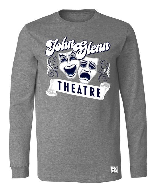 John Glenn Bobcats - Theatre - Drama Masks with Banner - Bella Canvas Heather CVC Crewneck Long Sleeve Tee