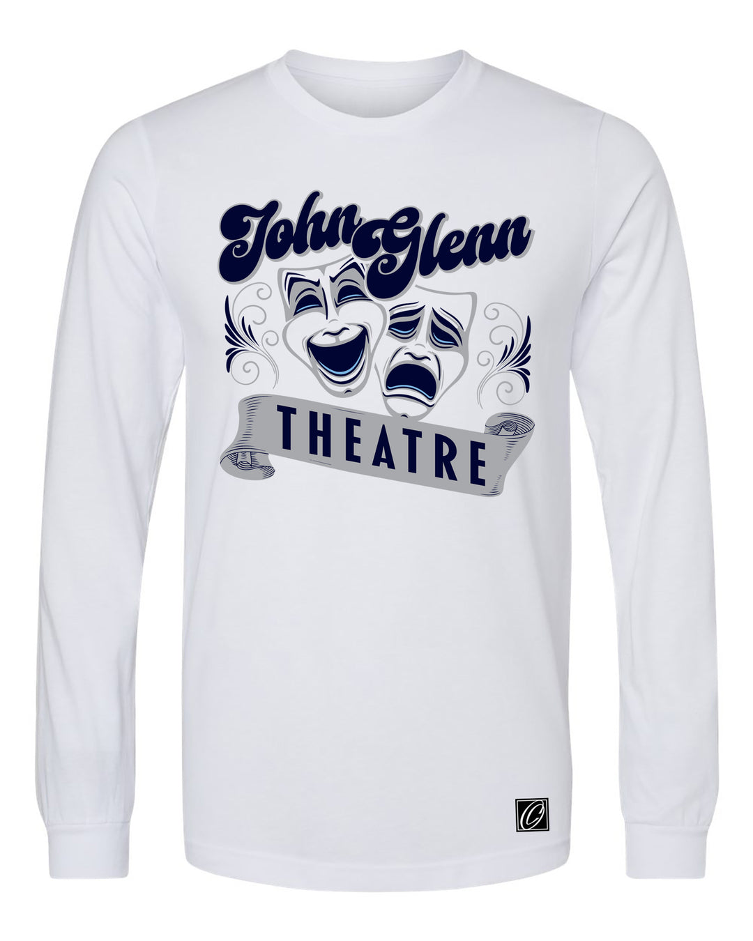 John Glenn Bobcats - Theatre - Drama Masks with Banner - Bella Canvas Heather CVC Crewneck Long Sleeve Tee