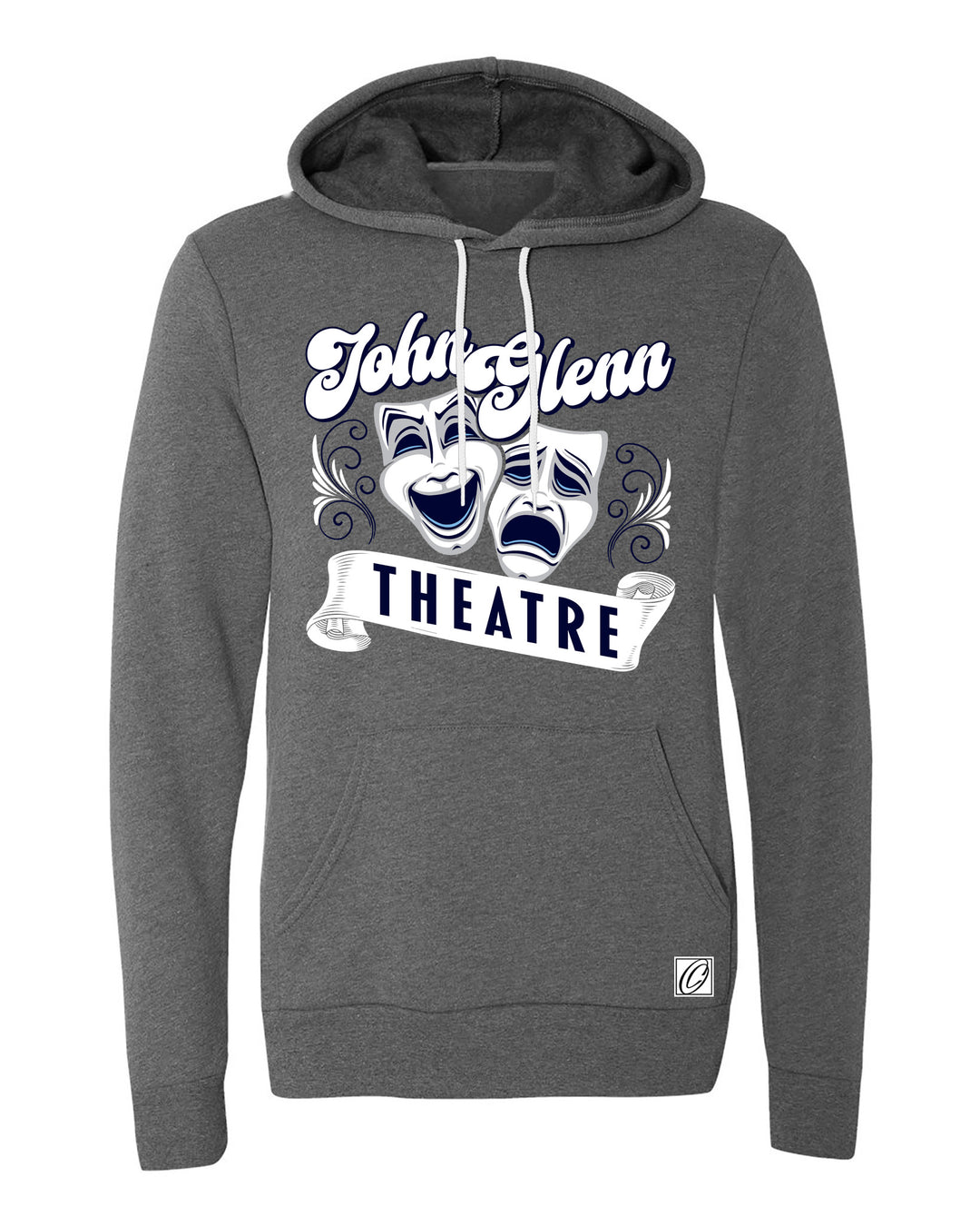 John Glenn Bobcats - Theatre - Drama Masks with Banner - Bella Canvas Midweight Sponge Fleece Pullover Hoodie