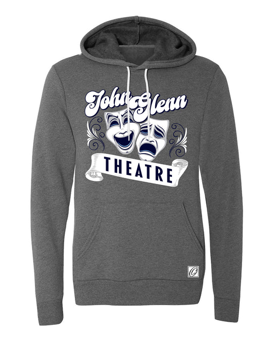 John Glenn Bobcats - Theatre - Drama Masks with Banner - Bella Canvas Midweight Sponge Fleece Pullover Hoodie