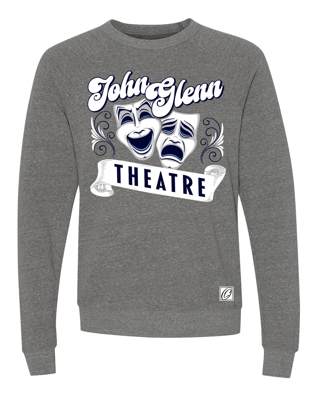 John Glenn Bobcats - Theatre - Drama Masks with Banner - Bella Canvas Midweight Sponge Fleece Raglan Crewneck Sweatshirt