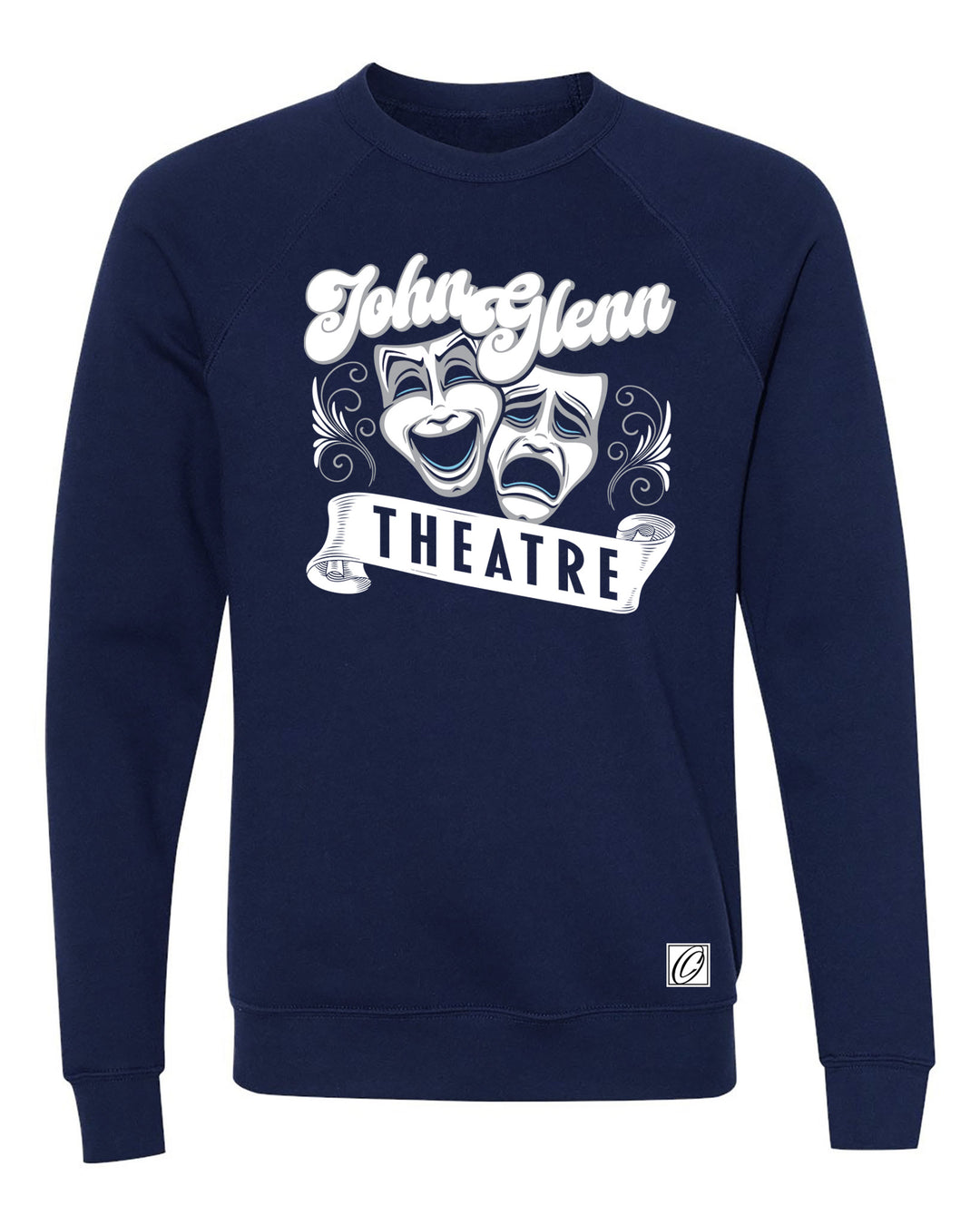 John Glenn Bobcats - Theatre - Drama Masks with Banner - Bella Canvas Midweight Sponge Fleece Raglan Crewneck Sweatshirt