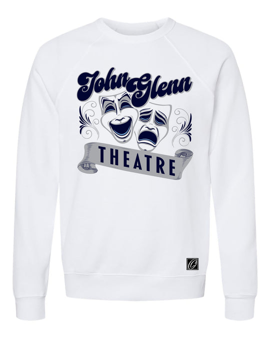 John Glenn Bobcats - Theatre - Drama Masks with Banner - Bella Canvas Midweight Sponge Fleece Raglan Crewneck Sweatshirt