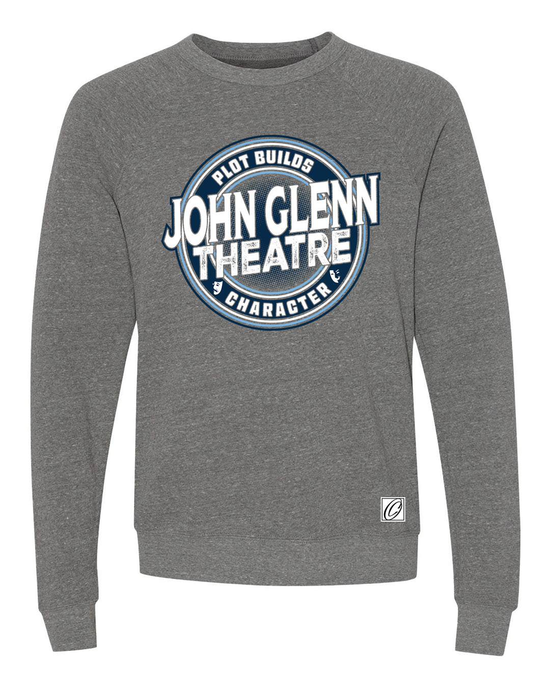 John Glenn Bobcats - Theatre - Plot Builds Character - Bella Canvas Midweight Sponge Fleece Raglan Crewneck Sweatshirt