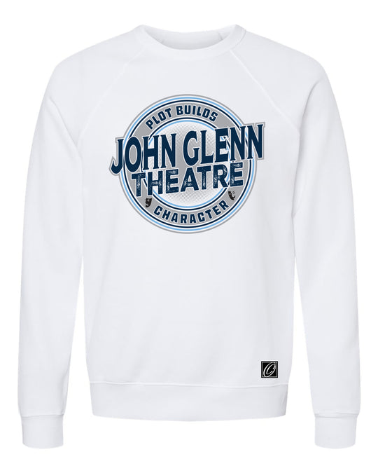 John Glenn Bobcats - Theatre - Plot Builds Character - Bella Canvas Midweight Sponge Fleece Raglan Crewneck Sweatshirt