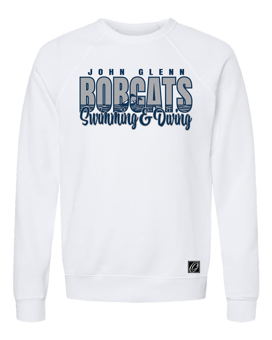 John Glenn Bobcats - 2026 Girls Swimming &amp; Diving - Bella Canvas Adult Sponge Fleece Raglan Sleeve Crewneck Sweatshirt