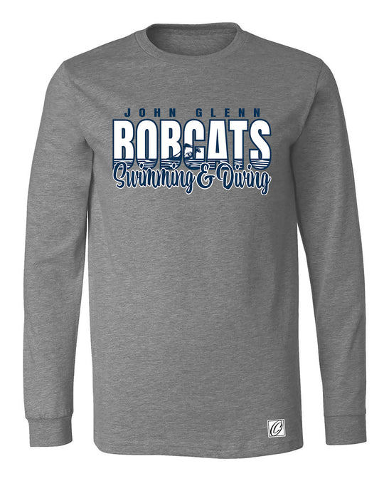 John Glenn Bobcats - 2026 Girls Swimming &amp; Diving - Bella Canvas Adult Heather CVC Long Sleeve Tee