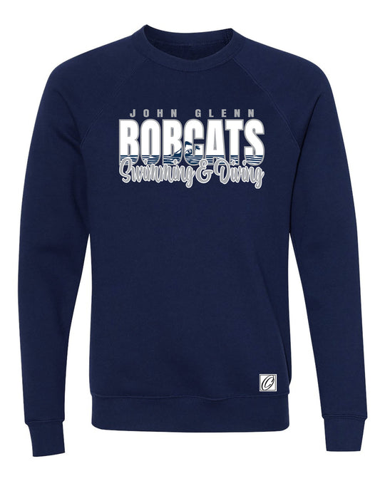 John Glenn Bobcats - 2026 Girls Swimming &amp; Diving - Bella Canvas Adult Sponge Fleece Raglan Sleeve Crewneck Sweatshirt