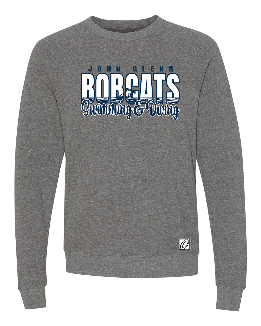 John Glenn Bobcats - 2026 Girls Swimming & Diving - Bella Canvas Adult Sponge Fleece Raglan Sleeve Crewneck Sweatshirt