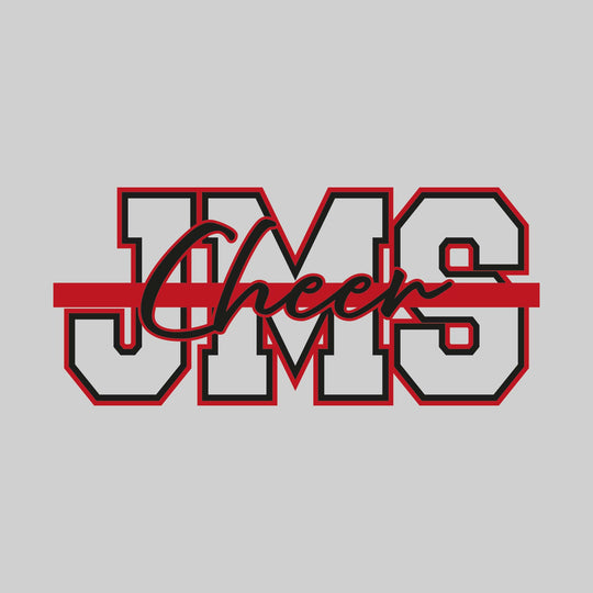 Jefferson Middle School - Cheer - JMS Outlined with Cursive Cheer and Color Bar