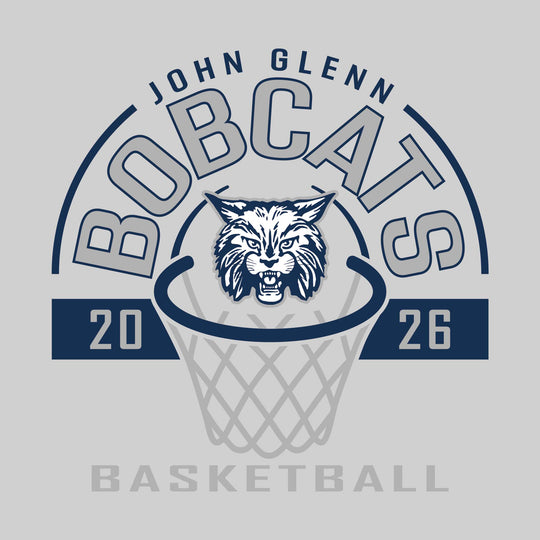 John Glenn Bobcats - Basketball - Arched Text with Center Mascot and Rim