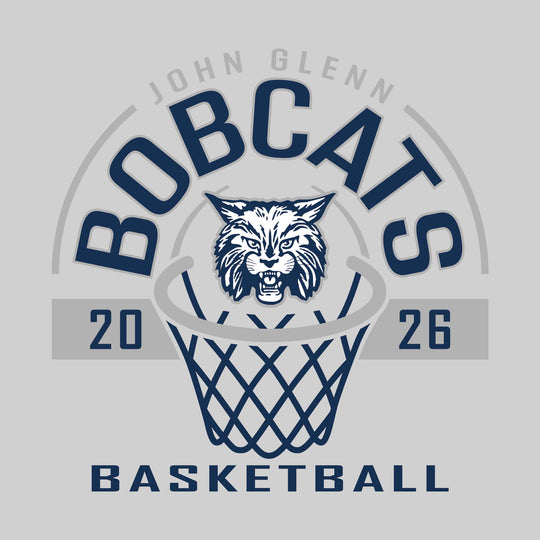 John Glenn Bobcats - Basketball - Arched Text with Center Mascot and Rim