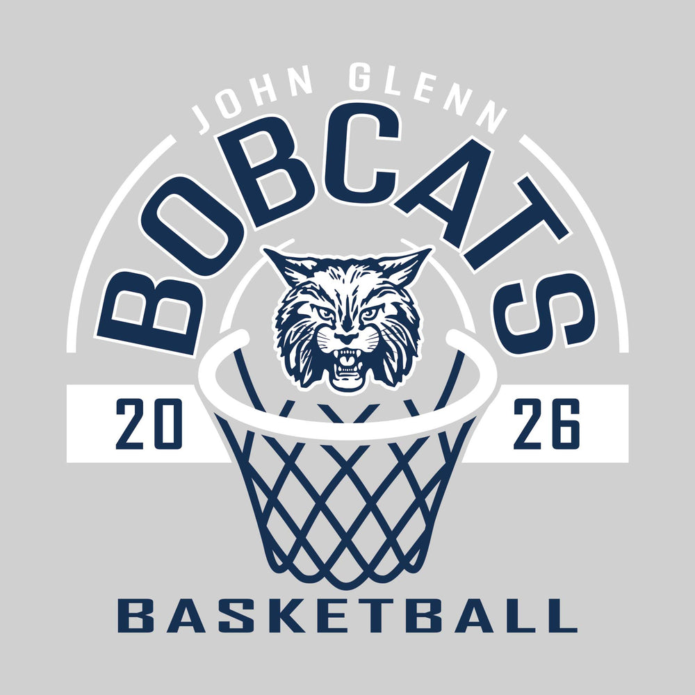 John Glenn Bobcats - Basketball - Arched Text with Center Mascot and Rim