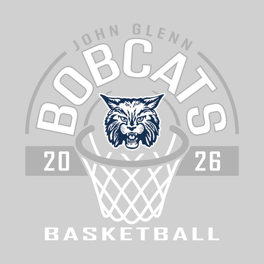 John Glenn Bobcats - Basketball - Arched Text with Center Mascot and Rim