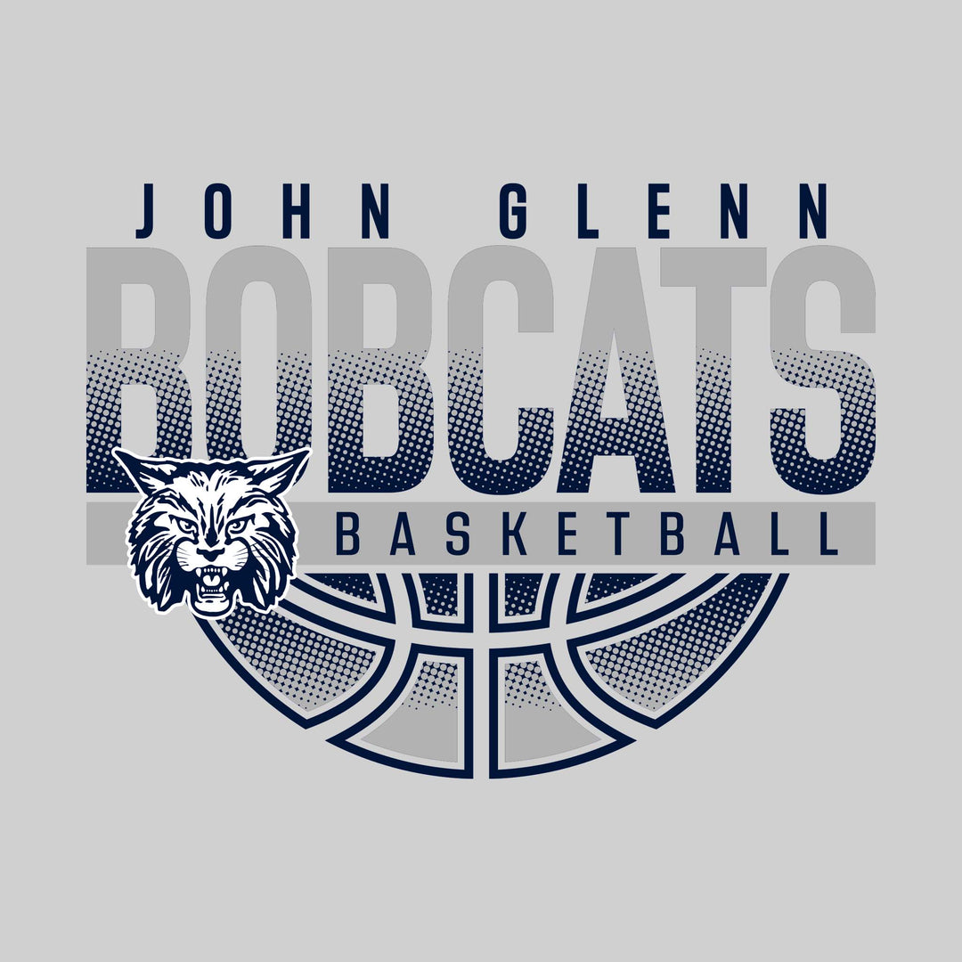 John Glenn Bobcats - Basketball - Halftone Bobcats Over Basketball with Mascot