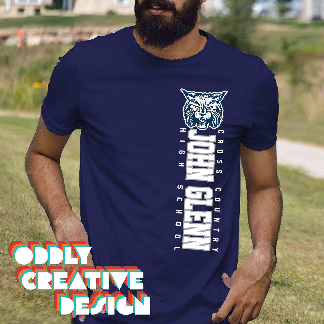 John Glenn Bobcats - Cross Country - Vertical School Name with Upper Mascot