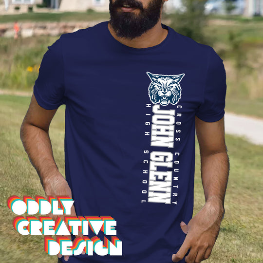John Glenn Bobcats - Cross Country - Vertical School Name with Upper Mascot