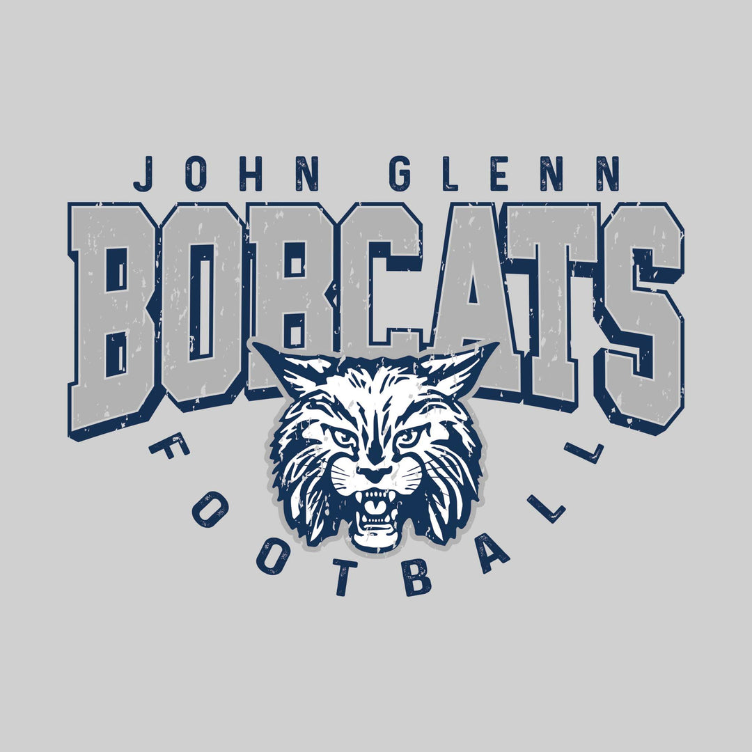 John Glenn Bobcats - Football - Distressed Text with Mascot and Arched Football