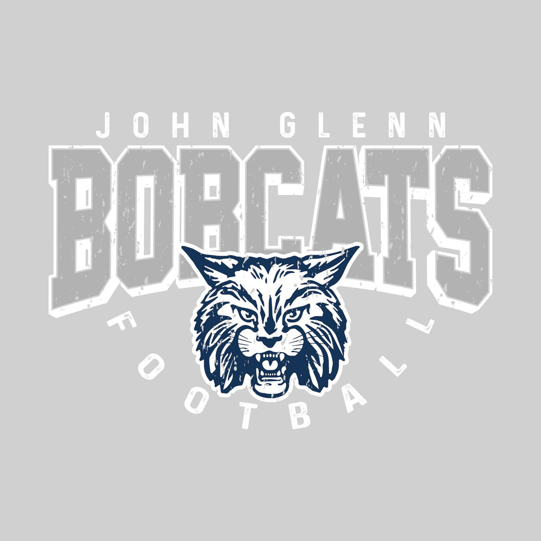 John Glenn Bobcats - Football - Distressed Text with Mascot and Arched Football