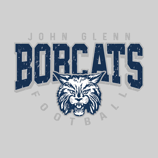 John Glenn Bobcats - Football - Distressed Text with Mascot and Arched Football