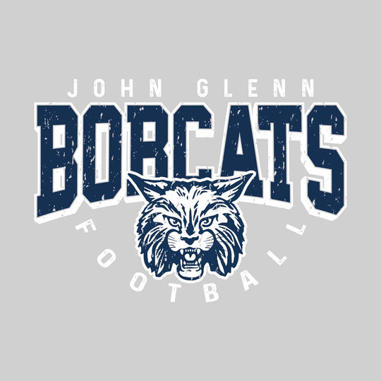 John Glenn Bobcats - Football - Distressed Text with Mascot and Arched Football