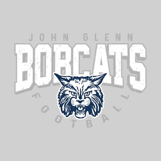 John Glenn Bobcats - Football - Distressed Text with Mascot and Arched Football