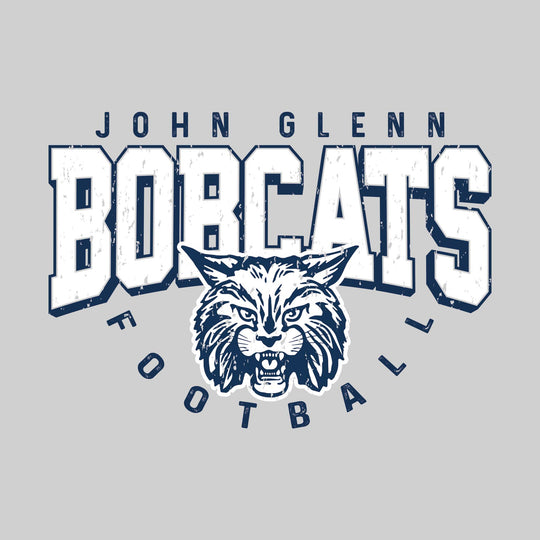 John Glenn Bobcats - Football - Distressed Text with Mascot and Arched Football