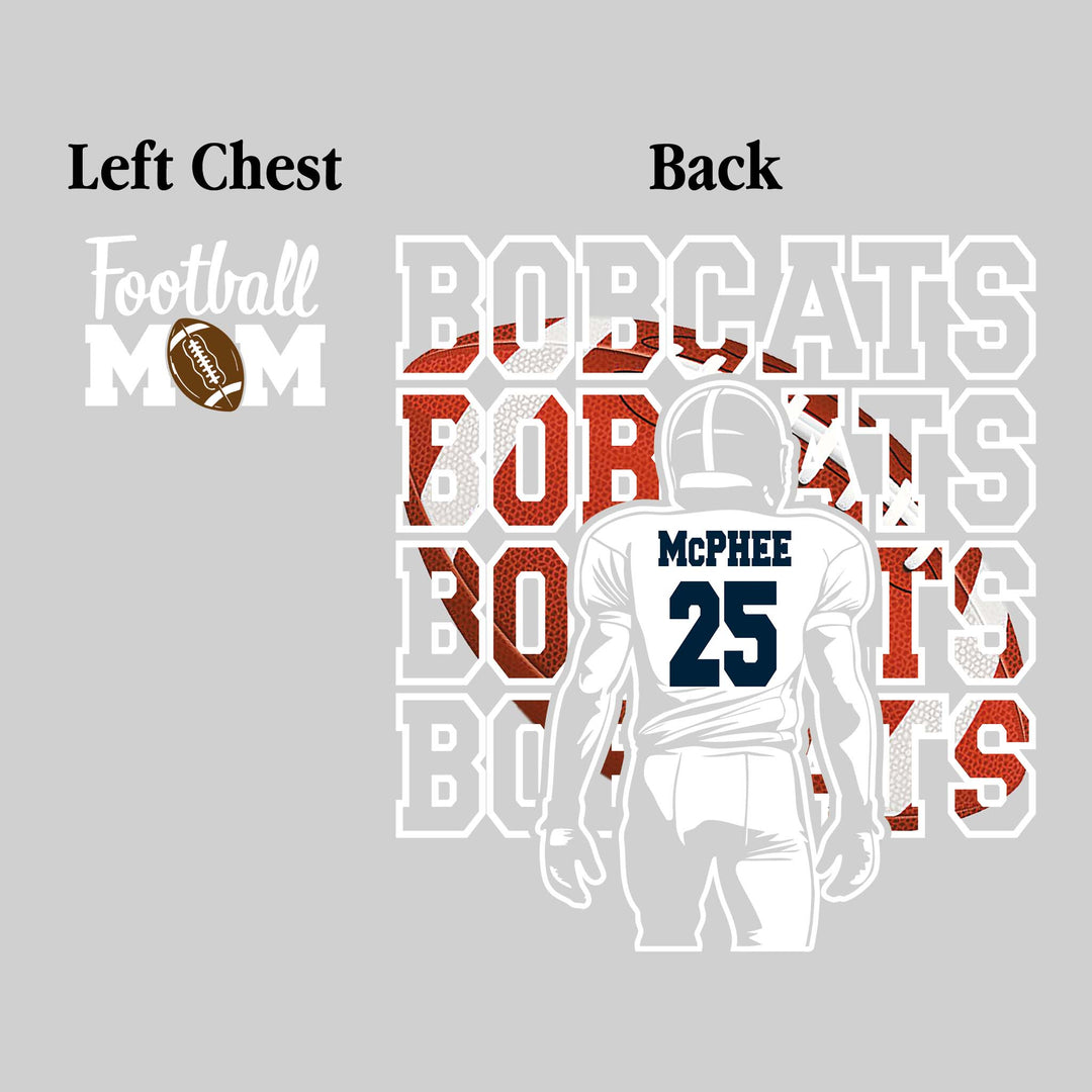 John Glenn Bobcats - Football - Football Mom - Football Player with Bobcats Repeated with Football Fill