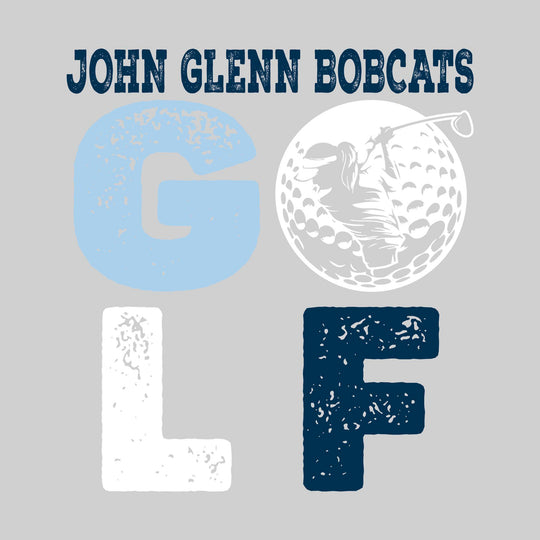 John Glenn Bobcats - Golf - Distressed Text with Female Golfer Silhouette in Golf Ball