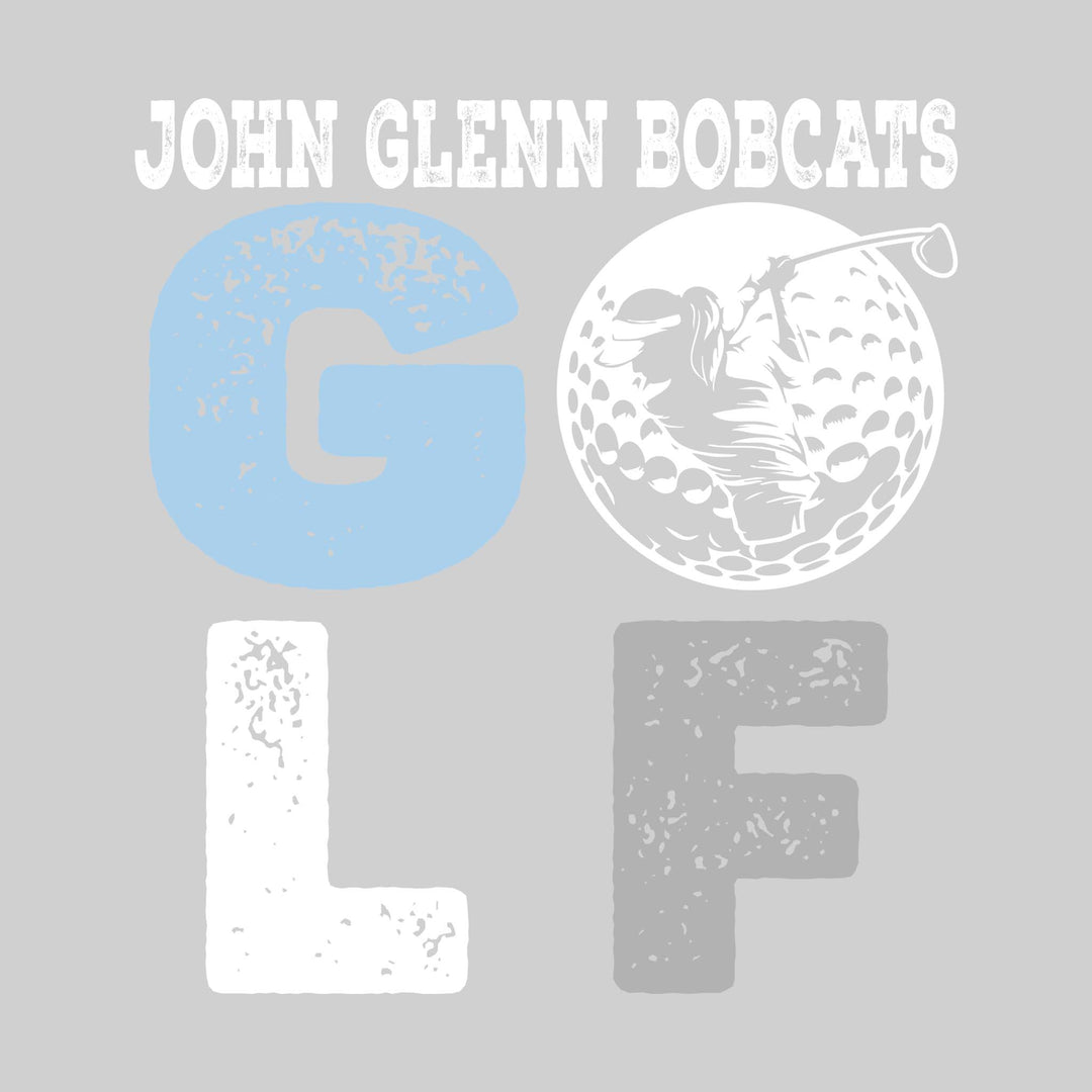 John Glenn Bobcats - Golf - Distressed Text with Female Golfer Silhouette in Golf Ball