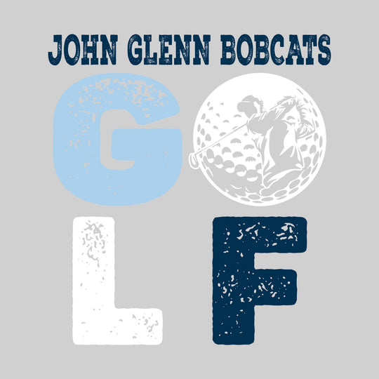 John Glenn Bobcats - Golf - Distressed Text with Male Golfer Silhouette in Golf Ball