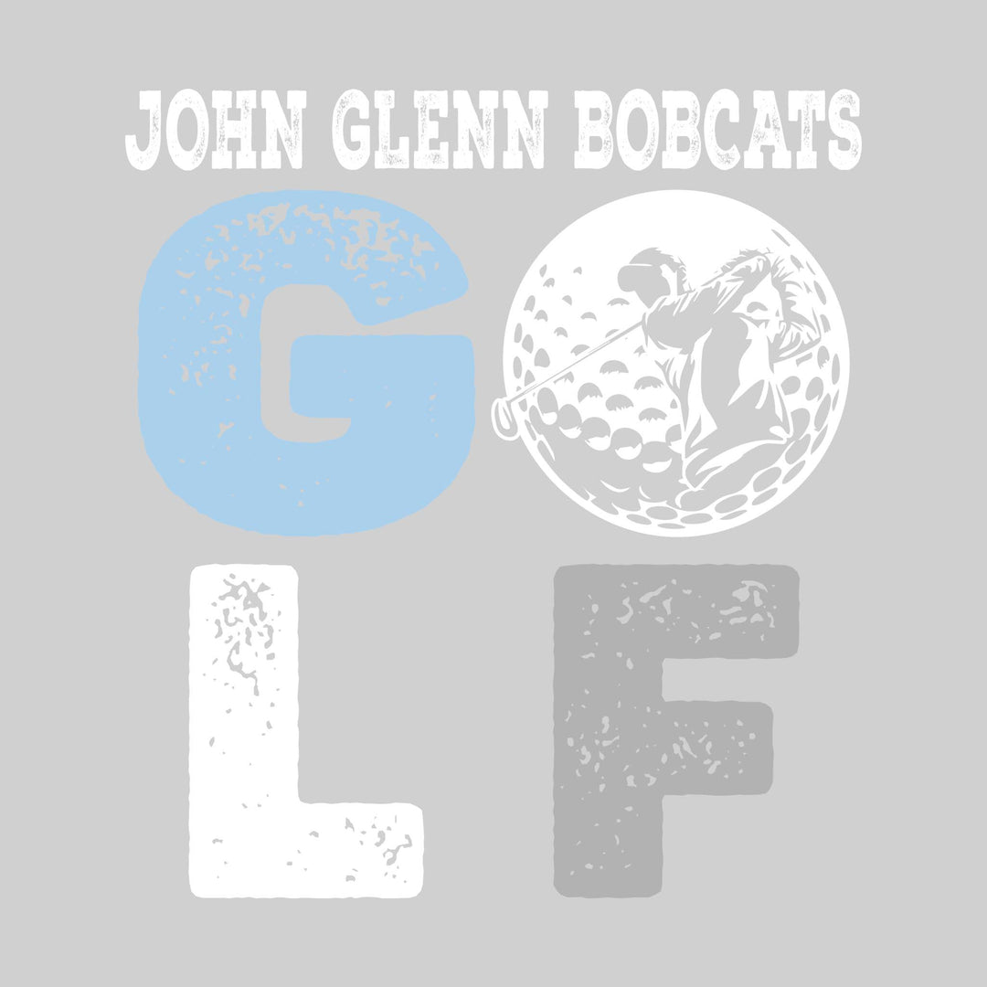 John Glenn Bobcats - Golf - Distressed Text with Male Golfer Silhouette in Golf Ball