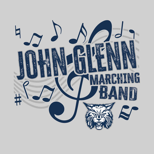 John Glenn Bobcats - Marching Band - School Name with Treble Clef &amp; Music Notes