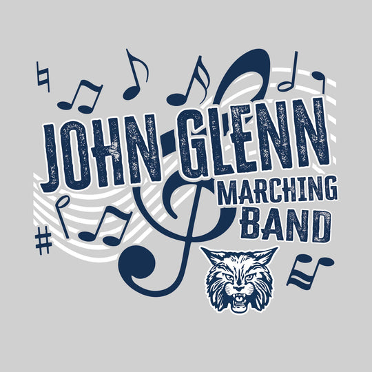 John Glenn Bobcats - Marching Band - School Name with Treble Clef &amp; Music Notes