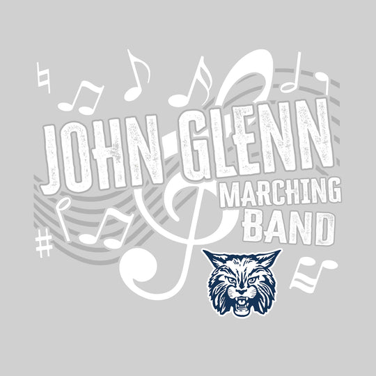 John Glenn Bobcats - Marching Band - School Name with Treble Clef &amp; Music Notes