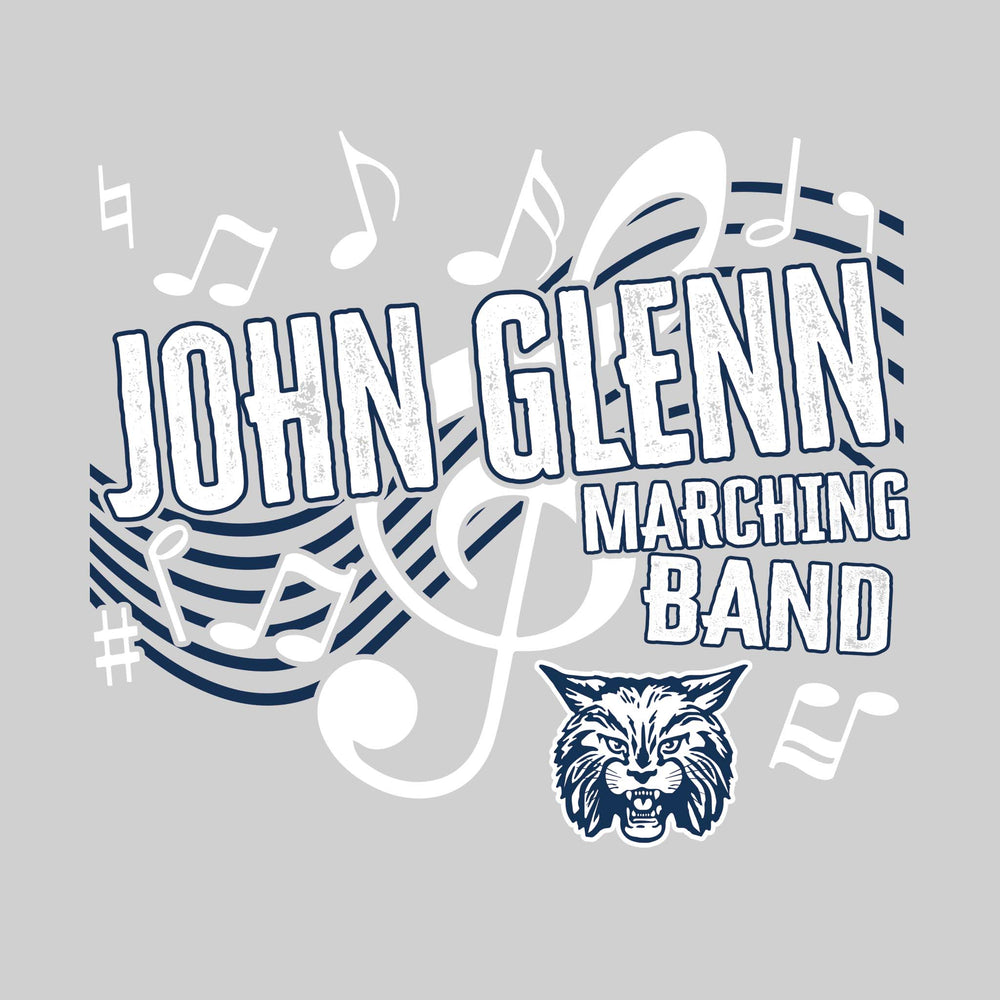 John Glenn Bobcats - Marching Band - School Name with Treble Clef & Music Notes