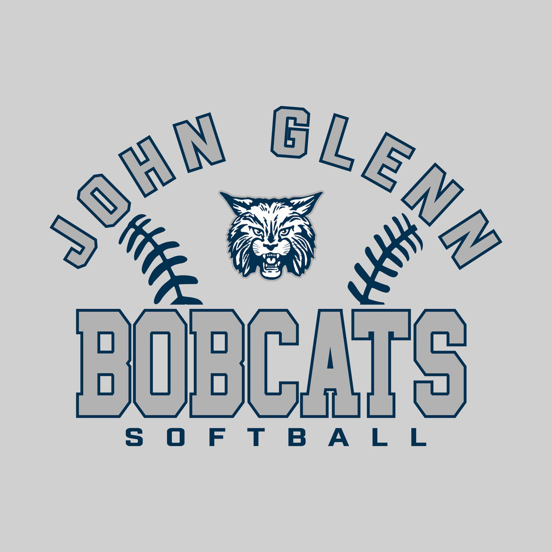 John Glenn Bobcats - Softball - Arched School Name with Softball Stitches &amp; Mascot