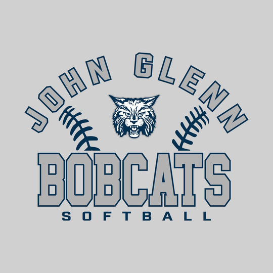John Glenn Bobcats - Softball - Arched School Name with Softball Stitches &amp; Mascot