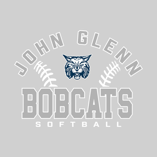 John Glenn Bobcats - Softball - Arched School Name with Softball Stitches &amp; Mascot