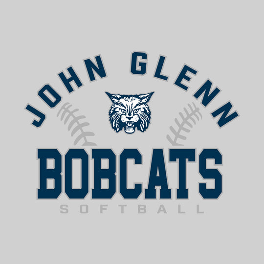 John Glenn Bobcats - Softball - Arched School Name with Softball Stitches &amp; Mascot