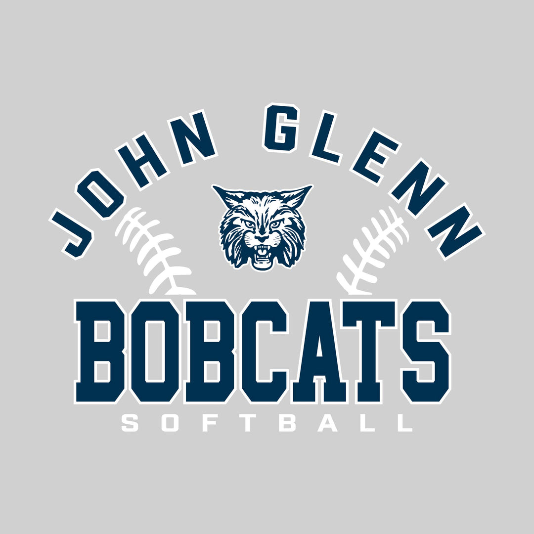 John Glenn Bobcats - Softball - Arched School Name with Softball Stitches &amp; Mascot