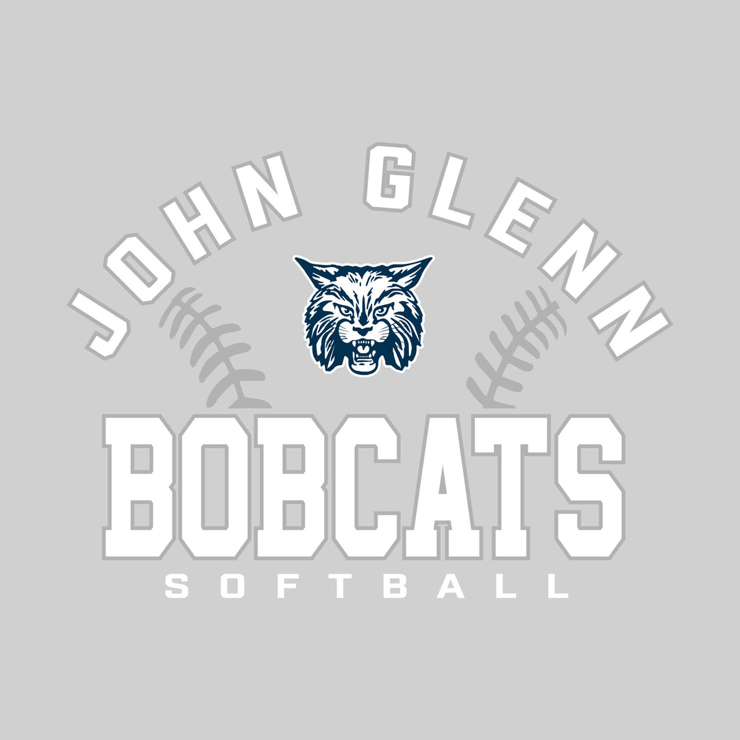 John Glenn Bobcats - Softball - Arched School Name with Softball Stitches &amp; Mascot