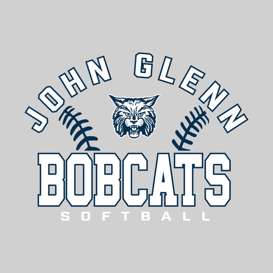 John Glenn Bobcats - Softball - Arched School Name with Softball Stitches &amp; Mascot