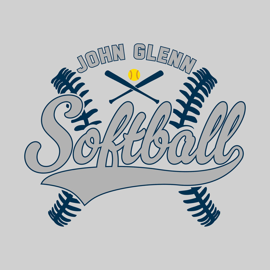 John Glenn Bobcats - Softball - Cursive Softball with Stitches &amp; Crossed Bats